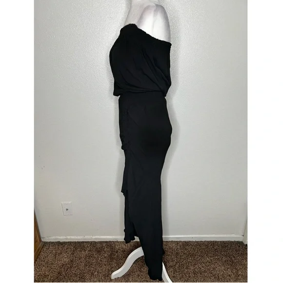 Young Fabulous & Broke Black Strapless Ruched Maxi Dress Front Slit Size M EUC - Picture 4 of 9